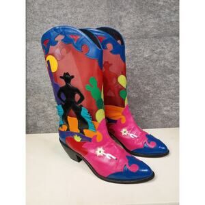 Zalo Womens 8.5 M Sunset Mesh Western Cowboy Boots Colorful Leather Vibrant VTG
